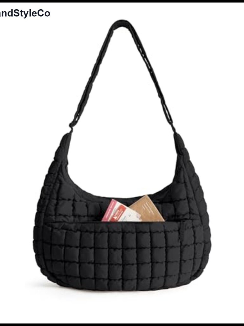 Quilted Crossbody Bag with Laptop Sleeve for Travel, Polyester Hobo Purse